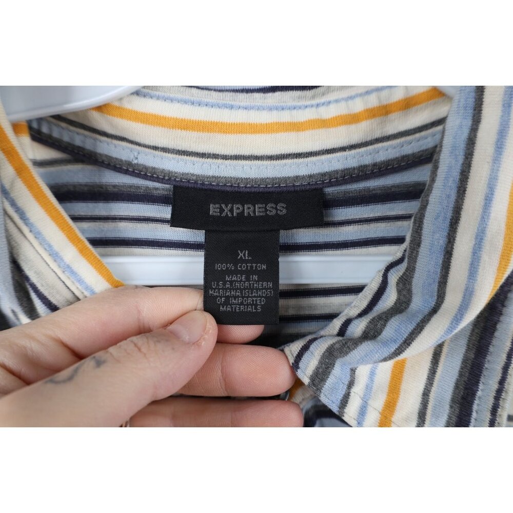 Vintage Express Mens XL Distressed Rainbow Striped Knit Collared Polo Shirt - Picture 7 of 11